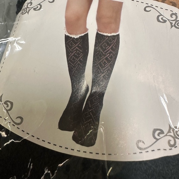 Elegant Lace Trim Knee-High Socks - Black and Blue - Picture 4 of 7